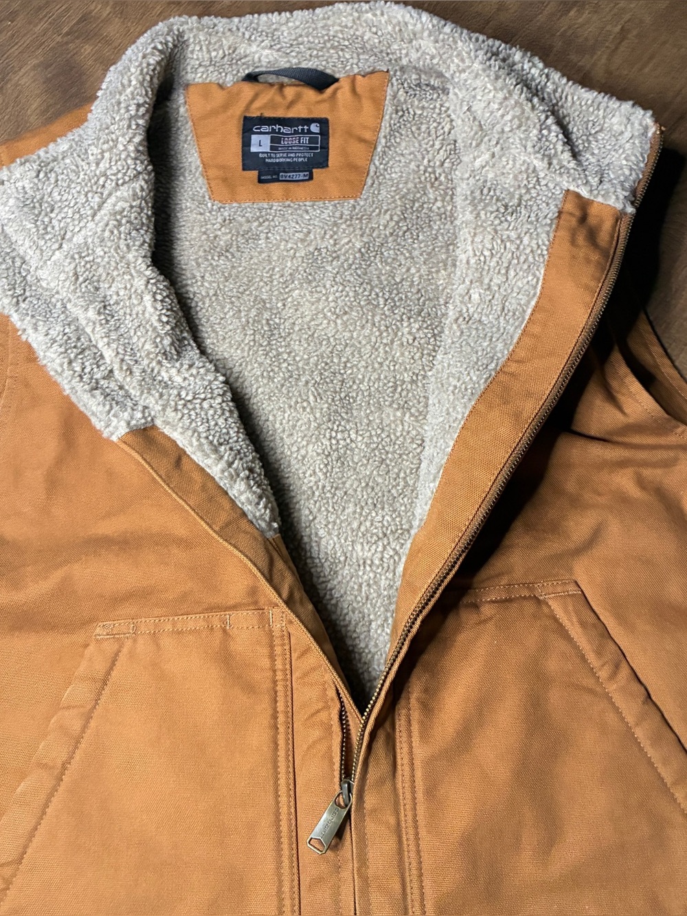 Carhartt Washed Duck Mock Neck Vest Sherpa Lined Brown Model OV4277-M Size Large - Picture 7 of 16